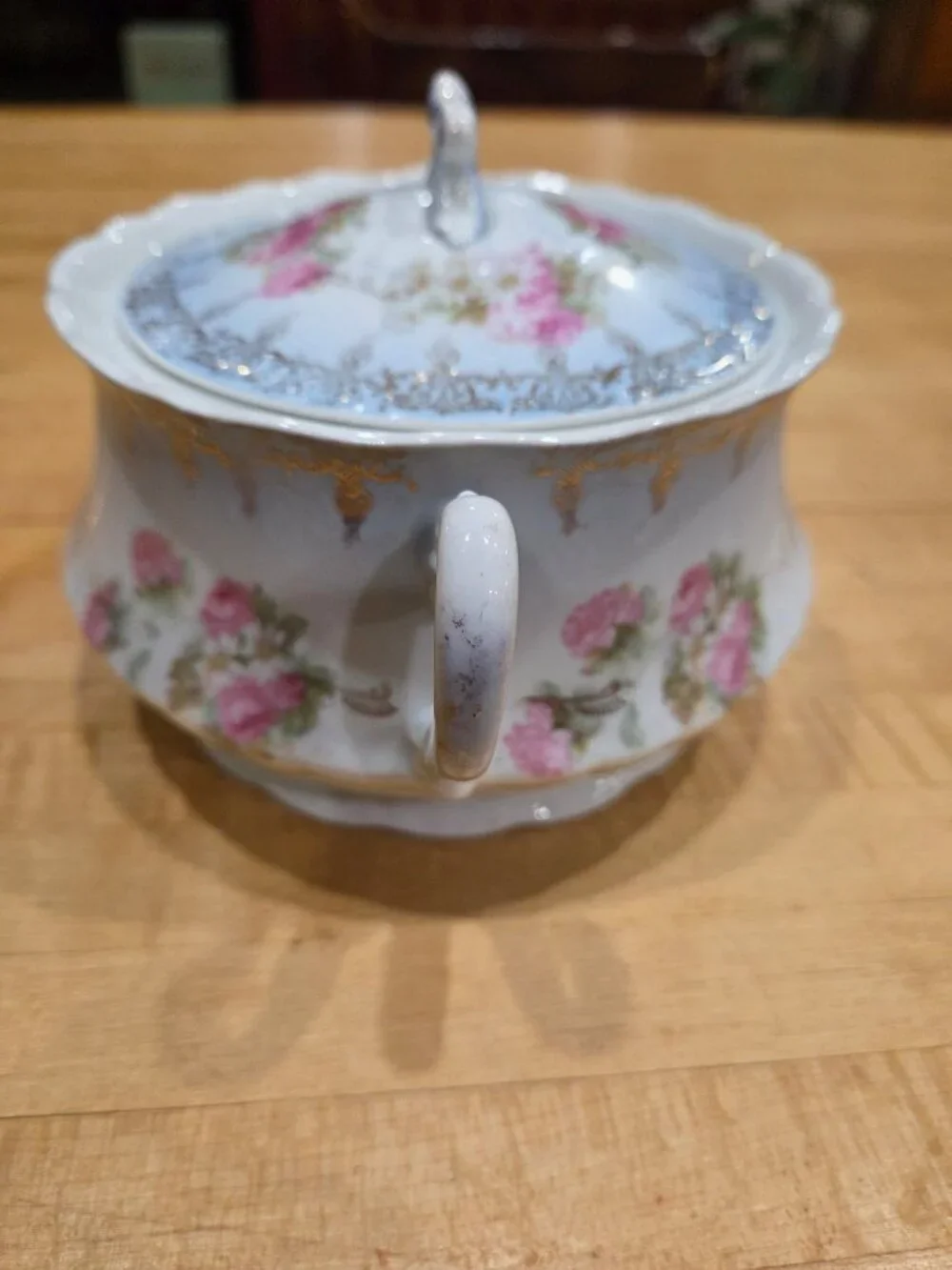 Vintage Elbogen Austria Springer Co Porcelain Floral Covered Sugar Bowl